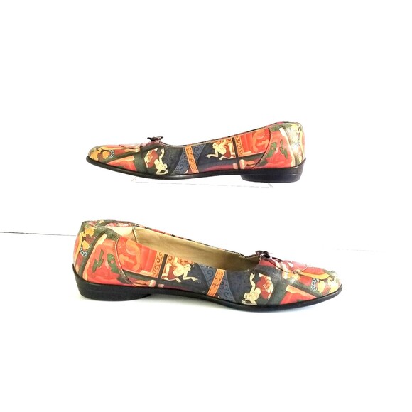 ICON Women's Multicolor Printed Leather Flats Sz 8 Art To Wear Casual Bow - Picture 8 of 14